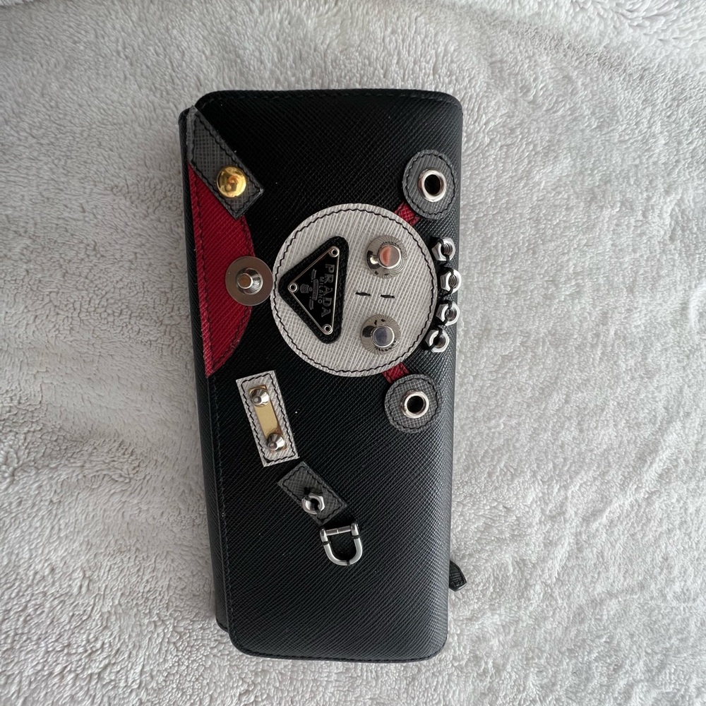 Prada Robot Saffiano Leather Wallet, Black Pattern